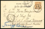 1900 (Dec 20) German field postcard addressed to the "S.M.S. Fürst Bismark" in Shanghai, redirected to Tsingtau
