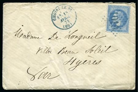 Stamp of France » Empire Lauré 1871, Enveloppe pour Hyères (Var) affranchissement