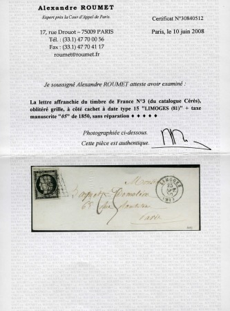 Stamp of France » Type Cérès de 1849-1850 1850, Enveloppe pour Paris affranchissement Cérès