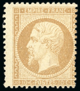 1862, N° 21 10c bistre Empire dentelé Neuf N* TB