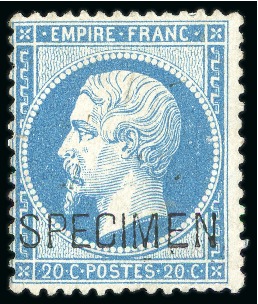Stamp of France » Empire 1853-1862 1862, N° 22d SPECIMEN 20c NAPOLEON Neuf NSG TB cote
