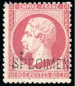 Stamp of France » Empire 1853-1862 1862, N° 24d surchargé SPECIMEN 80 centimes rose