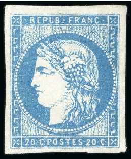Stamp of France » Emission de Bordeaux 1871, N°44A 20 centimes bleu Émission de Bordeaux