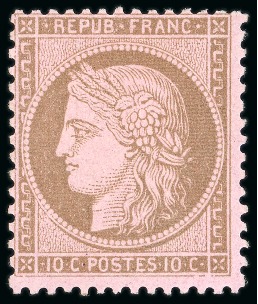 Stamp of France » Emission Cérès 1871-72 1873, N°58 10 centimes brun sur rose CERES Neuf N*