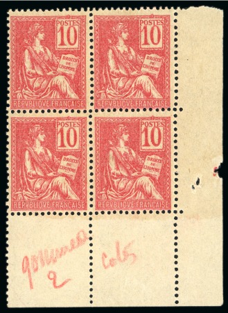 1900, N°112 Neuf N** 10 centimes Mouchon bloc de 4