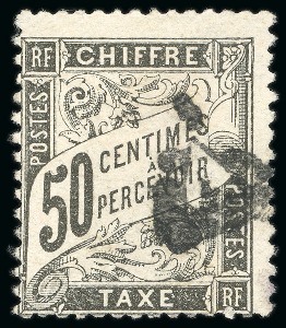 1892, Taxe Y&T n°20 Type Duval 50 centimes noir oblitéré,