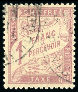 1893-1935, Taxe Y&T n°39 1 franc rose sur paille oblitéré,