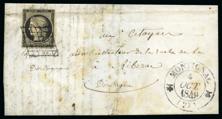 Stamp of France » Type Cérès de 1849-1850 1849, Lettre pour Ribérac (Dordogne) affranchissement