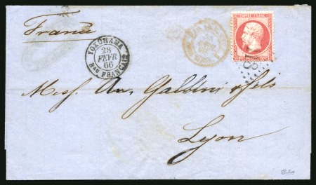 Stamp of Japan » Foreign Post Offices » French Post Office 1866 (Feb 28) Cover to Lyon franked by 1862 80c