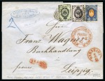 1867 Wrapper from Warsaw (Poland) to Germany with 1858 20k perf. 12 1/2 in combination with 1866 3k & 5k 