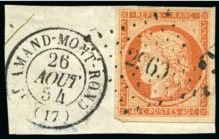 Stamp of France » Type Cérès de 1849-1850 1849, Y&T n°5 Cérès 40 centimes orange sur petit