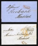 1853 & 1857 Pair of entires from St. Petersburg to Madrid with framed "Prusse." hs