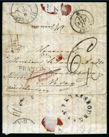 Stamp of Russia » Russia Imperial Pre-Stamp Postal History 1841 Entire to Switzerland struck on reverse with French language unframed "St. PETERSBOURG * *" circular hs