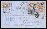 1865 (Dec 17) Entire to Italy franked 1864-65 10k in vert. pair and two singles tied by "ODESSA" diamond ds