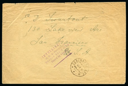 Stamp of Russia » RSFSR 1918-23 1919 (Aug 10) Stampless envelope to the USA with "INTELLIGENCE / G.H.Q. Northern / Russia Exp: Force / Passed by Censor." in violet