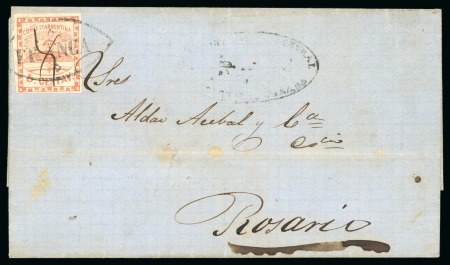Stamp of Argentina » General issues 1858, 5c. light red on cover from Victoria, cancelled in manuscript and by "Franca"