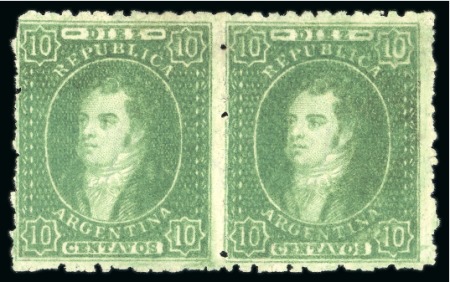 1864-66 10c yellowish green, first to fifth printings, unused pair