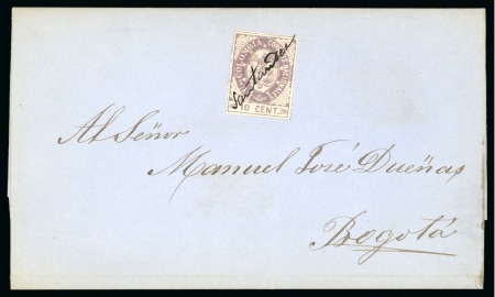 Stamp of Colombia 1864 10c violet, group of five covers bearing single frankings