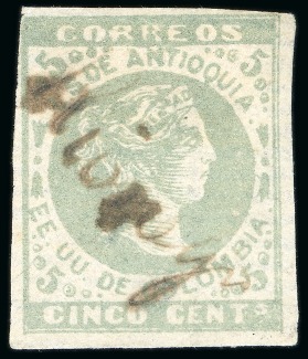 Stamp of Colombia » States - Antioquia 1881 5c light bluish green, used on horizontally laid paper