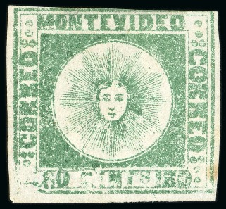 Stamp of Uruguay 1858 180c green, subtype 22A