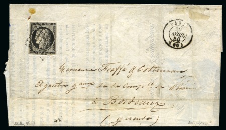 1850, Imprimé pour Bordeaux (Gironde) affranchissement
