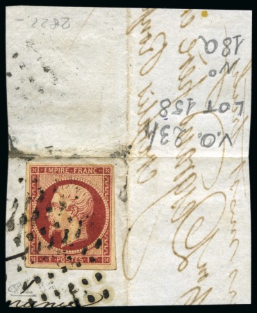 1853, Empire non dentelé 1 franc carmin sur fragment