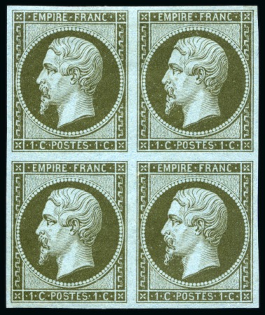 Stamp of France » Empire 1853-1862 1860, Empire non dentelé 1 centime olive en bloc de