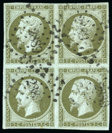 Stamp of France » Empire 1853-1862 1860, Empire non dentelé 1 centime en bloc de 4, avec