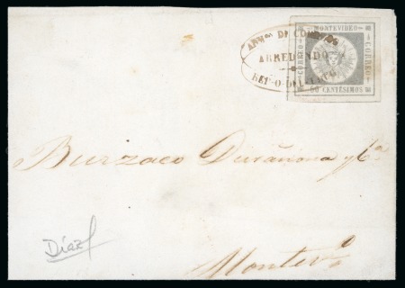 Stamp of Uruguay 1859 60c grey lilac on cover with Arredondo hs in brown