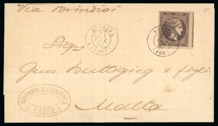 1882 (Jan 11) Wrapper from Corfu to Malta with 30l brown Large Hermes Head