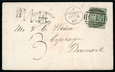 Stamp of Panama 1867 (Dec 6) Envelope to Denmark with GB 1865-67 1s tied by crisp "C35" barred oval, underpaid