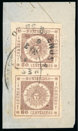 Stamp of Uruguay 1861 60c brown lilac pair used with Buenos Aires cds