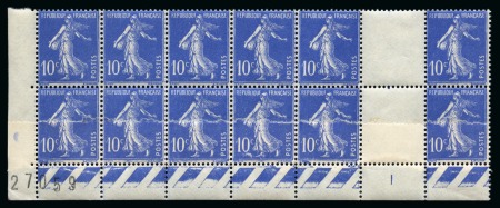 Stamp of France » Émissions à partir de 1900 1932-34, Semeuse Y&T 279d en bas de feuille de 12 timbres