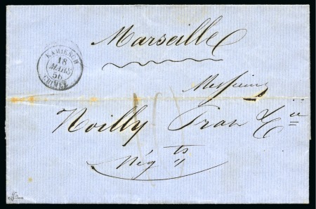 1856, Lettre pour Marseille avec oblitération cachet