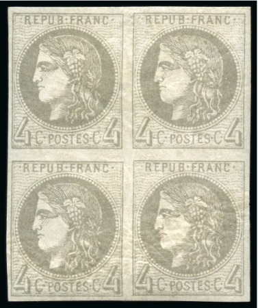 1870, Émission de Bordeaux 4 centimes gris * sur 2