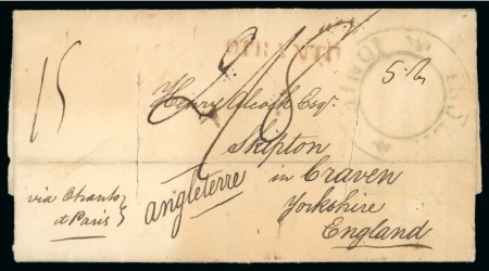 1822 (Nov 10) Entire from Corfu to England with "ISOLE / IONIE" circular cachet in green