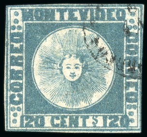 Stamp of Uruguay 1858 120c slate blue, types 19 and 22, used
