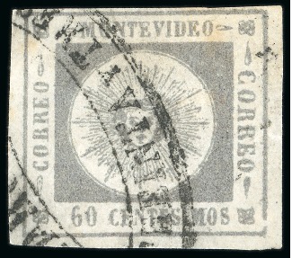 Stamp of Uruguay 1859 60c grey lilac, “PEDRO RIBA/TREINTA Y TRES” cancel