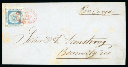 Stamp of Uruguay 1859 120c blue, on cover with red oval hs of Montevideo
