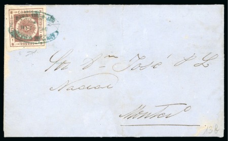 Stamp of Uruguay 1861 60c red brown, on cover with Durazno hs