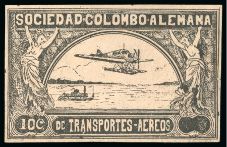 Stamp of Colombia » Airmails 1921 10c black on pale rose, unique imperf. essay