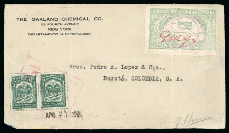 Stamp of Colombia » Airmails 1920 50c pale green, "G. Mejia" overprint signature, on cover front
