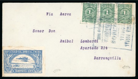 1921 (Dec 20) Cover to Barranquilla with 1921 15c, the earliest usage recorded