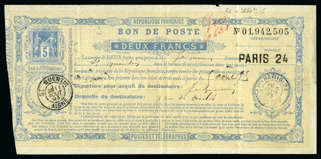 1889, Bon de Poste Type Sage 5 centimes bleu, F5, 2