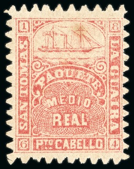 Stamp of Venezuela » Ship Post Todd, Cameron 1864 "Paouete" serpentine roulette perf. group of seven stamps