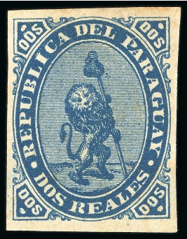 Stamp of Paraguay 1870 2r Blue mint og, with good to very good margins,