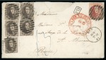 Stamp of Belgium 1861, Enveloppe pour Moscou affranchissement Médaillons 10 centimes x5 et 40 centimes
