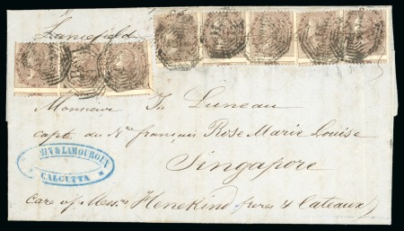 Stamp of India 1858 (Feb 20) Entire from Calcutta to Singapore franked with eight 1856-64 1a browns