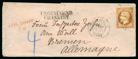 1865, Lettre pour Bremen affranchissement Empire dentelé