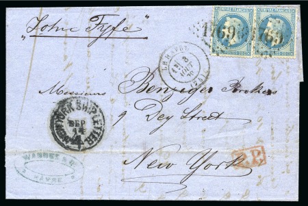 Stamp of France » Empire Lauré ÉTATS-UNIS, 1870, Lettre pour New-York affranchissement